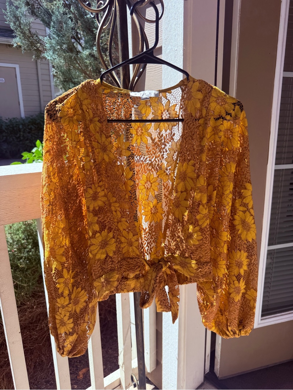HYFVE Golden Yellow Lace Tie-Front Crop Top